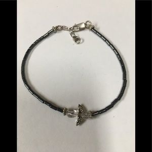 Hematite  Bracelet w/ Crystal & Pewter Angel